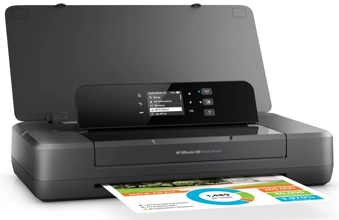 Мобильный принтер HP OfficeJet 200, струйный, A4, WiFi, черный